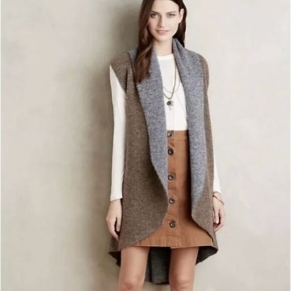 Anthropologie Moth Shawl Avalee Vest Size XS/S Long Cardigan Sweater Brown Gray - Picture 1 of 11